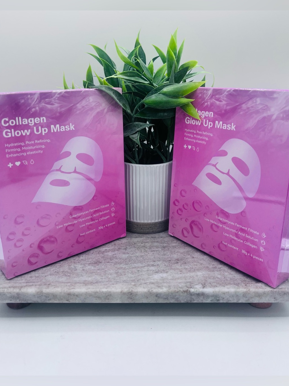 2x Collagen Glow Up Face Mask 30g x 4 Pieces Per Box Beauty Mask Hydrating NIB
